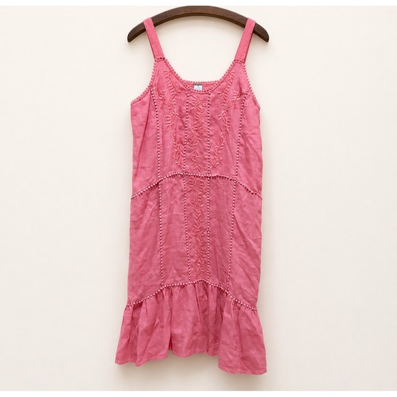 Magaschoni Dresses & Skirts - Magaschoni Dress‎ Size M Linen Coral Knee Length Beach Boho Coastal Cottage